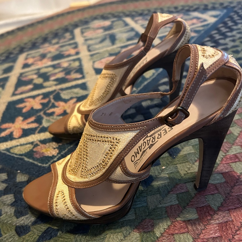 Hand-made Salvatore Ferragamo leather heels from Italy.